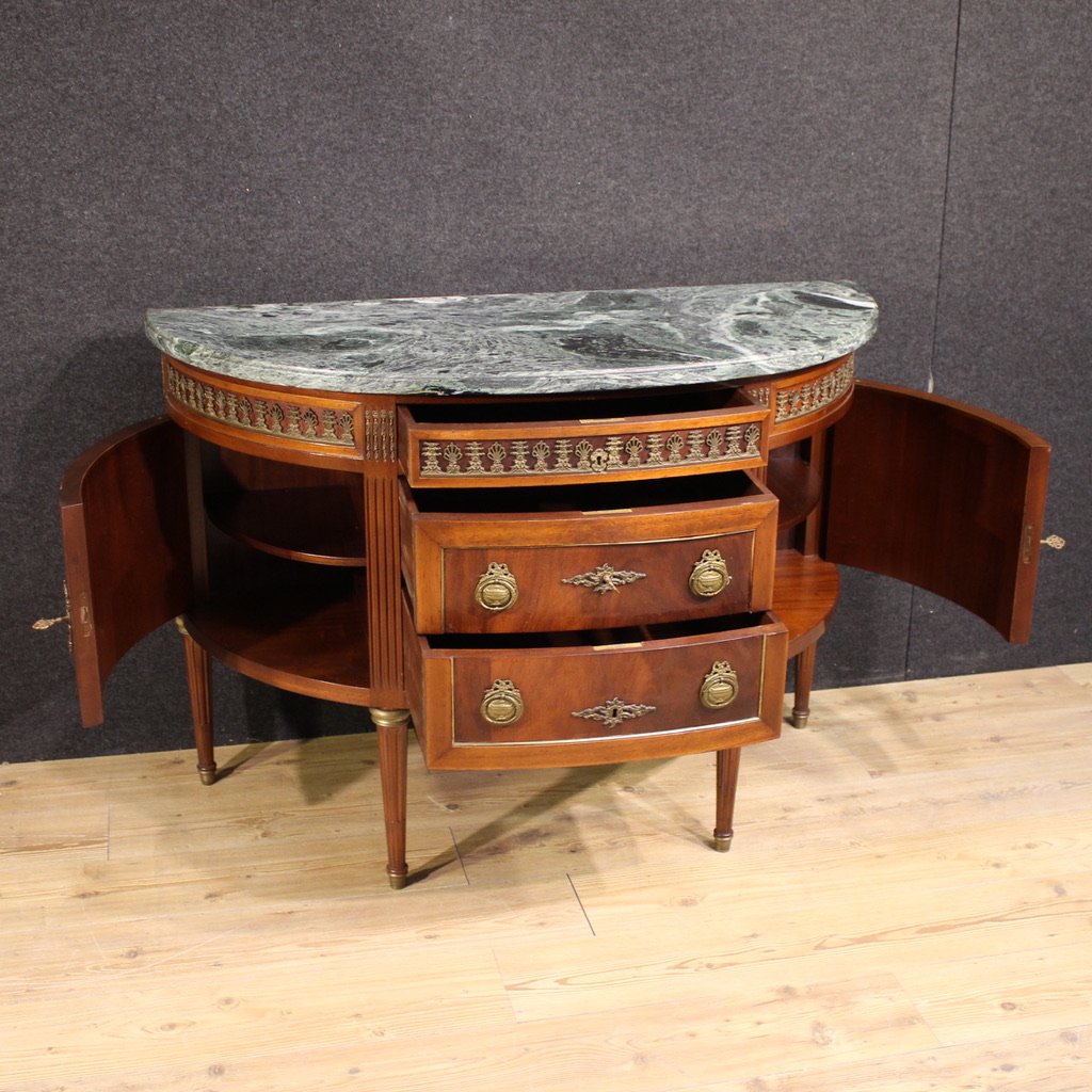 Commode française demi-lune de style Louis XVI avec dessus en marbre-photo-3