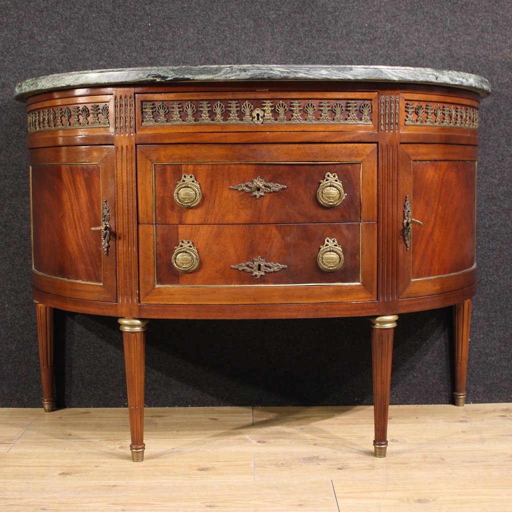 Commode française demi-lune de style Louis XVI avec dessus en marbre-photo-4