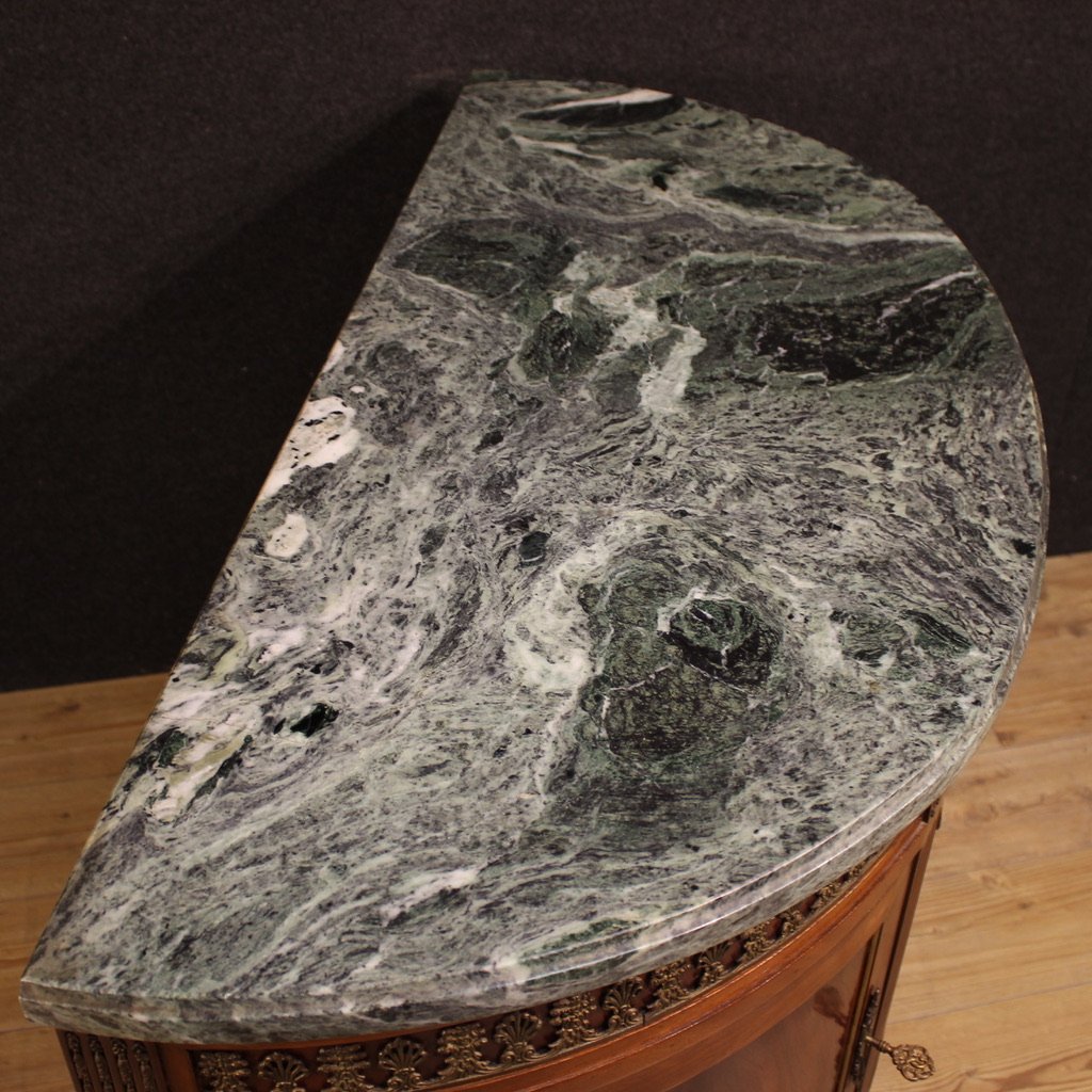 Commode française demi-lune de style Louis XVI avec dessus en marbre-photo-3