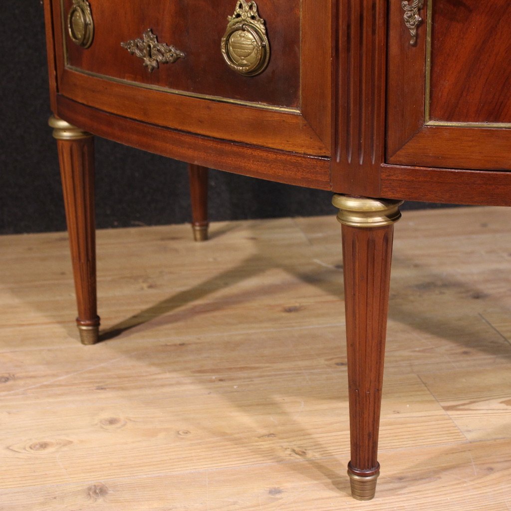 Commode française demi-lune de style Louis XVI avec dessus en marbre-photo-4