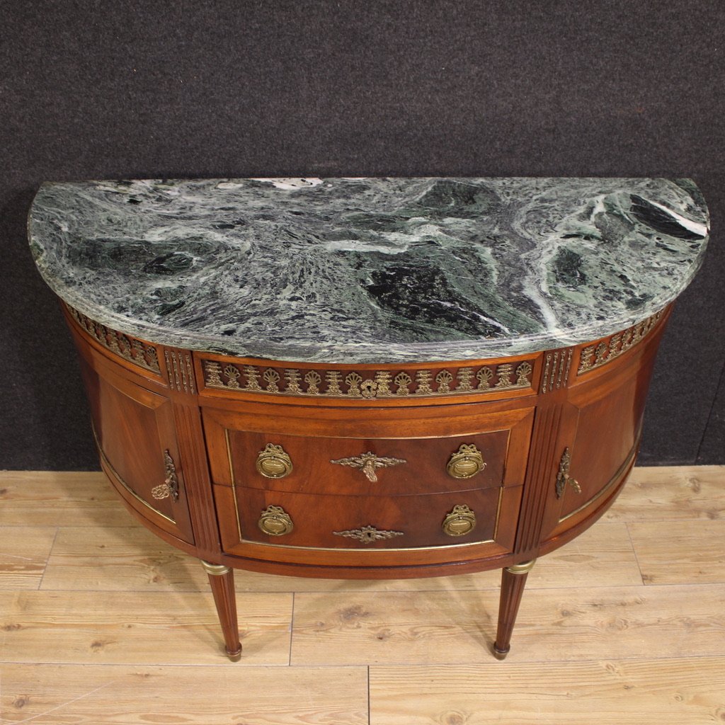 Commode française demi-lune de style Louis XVI avec dessus en marbre-photo-5