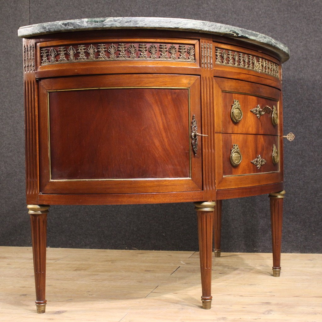 Commode française demi-lune de style Louis XVI avec dessus en marbre-photo-6