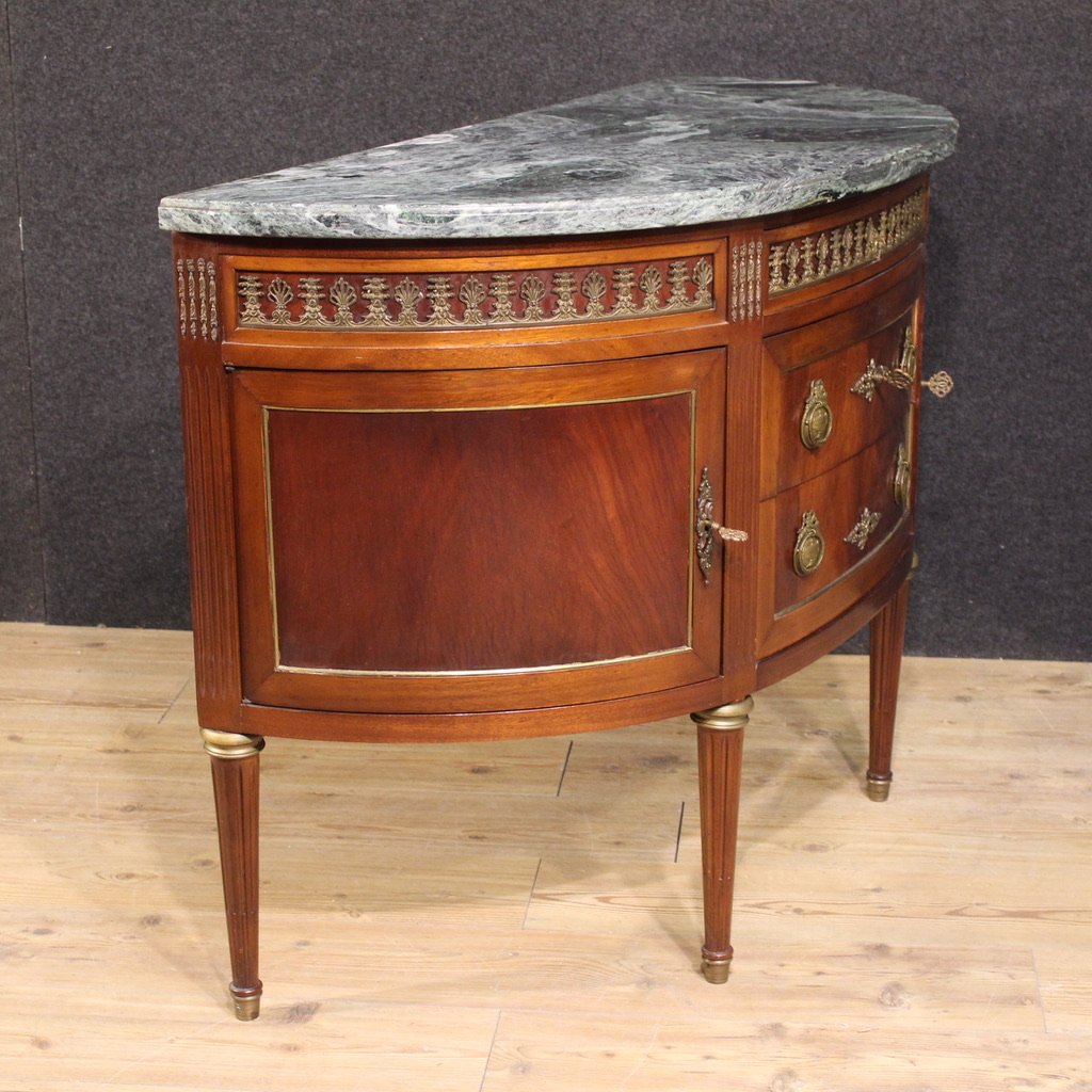 Commode française demi-lune de style Louis XVI avec dessus en marbre-photo-8