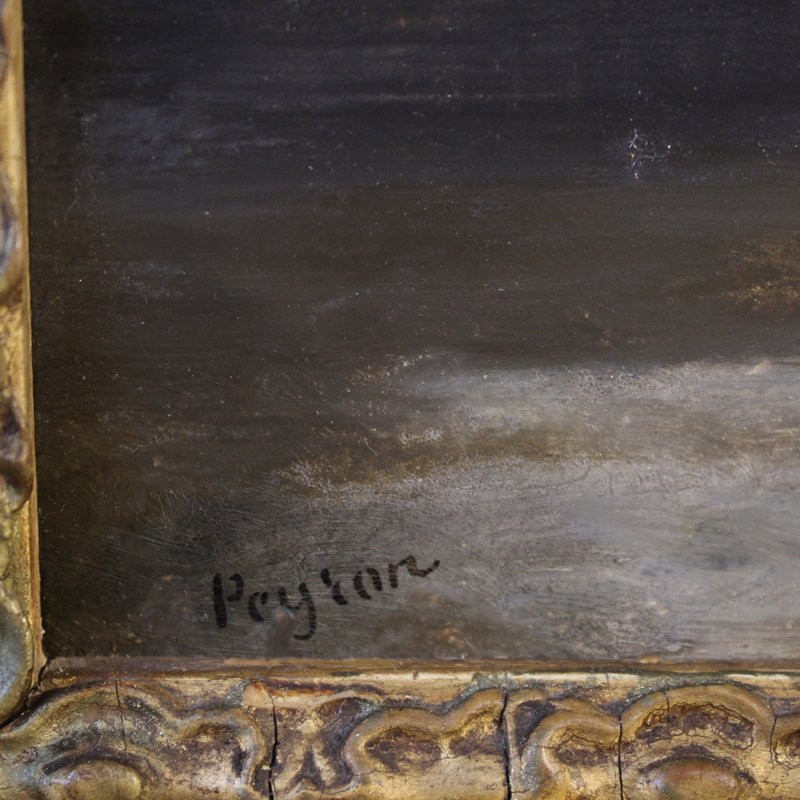 Tableau signé Peyron du 19ème siècle, paysage romantique avec pêcheur-photo-4