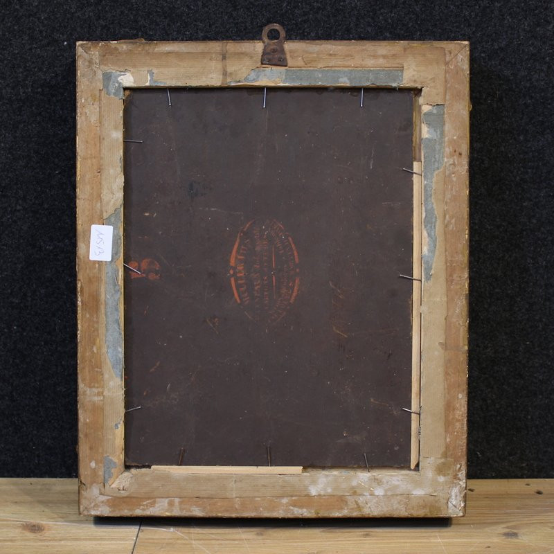 Tableau signé Peyron du 19ème siècle, paysage romantique avec pêcheur-photo-2