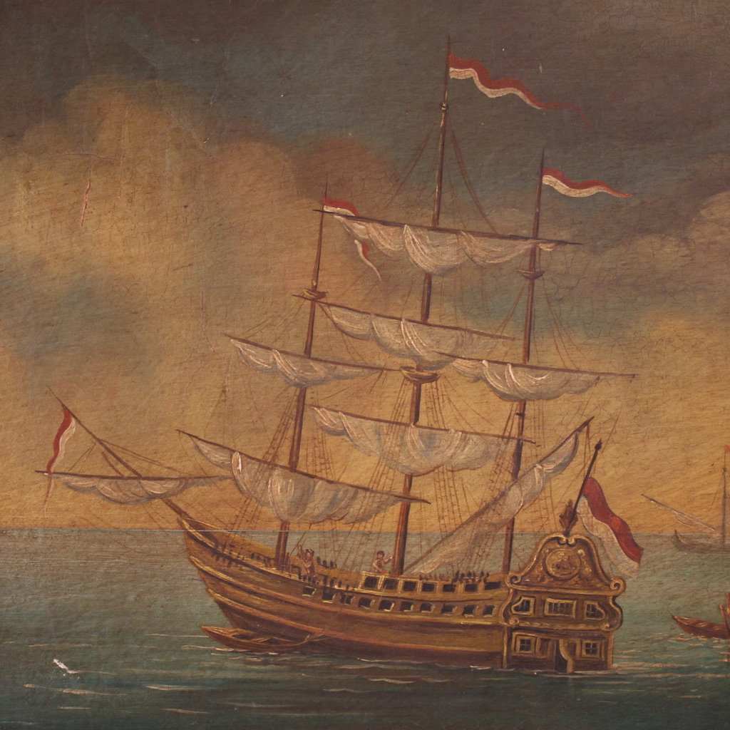 20th Century Italian Painting Of A Harbor View-photo-4