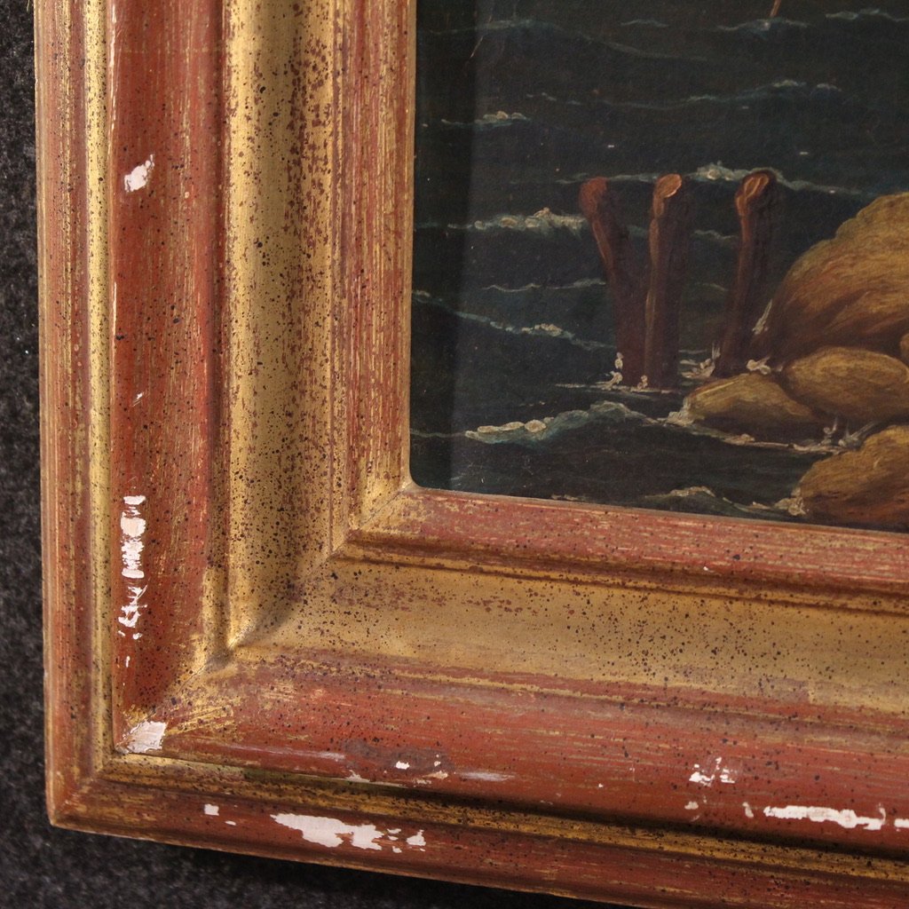 20th Century Italian Painting Of A Harbor View-photo-2