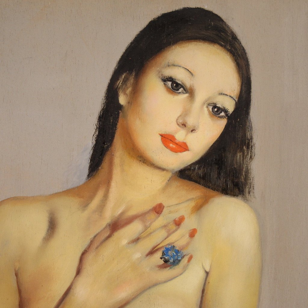 Peinture italienne nu signé par Mario Vellani Marchi daté 1969-photo-4