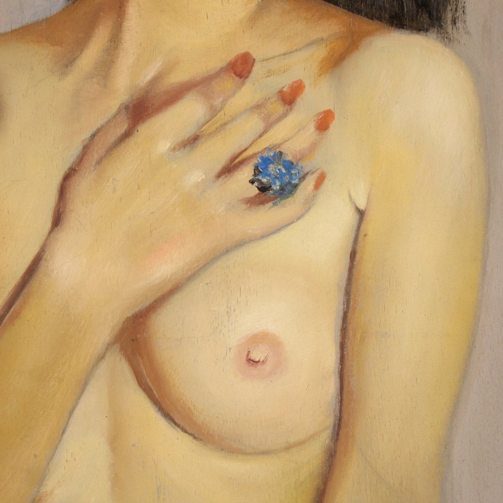 Peinture italienne nu signé par Mario Vellani Marchi daté 1969-photo-6