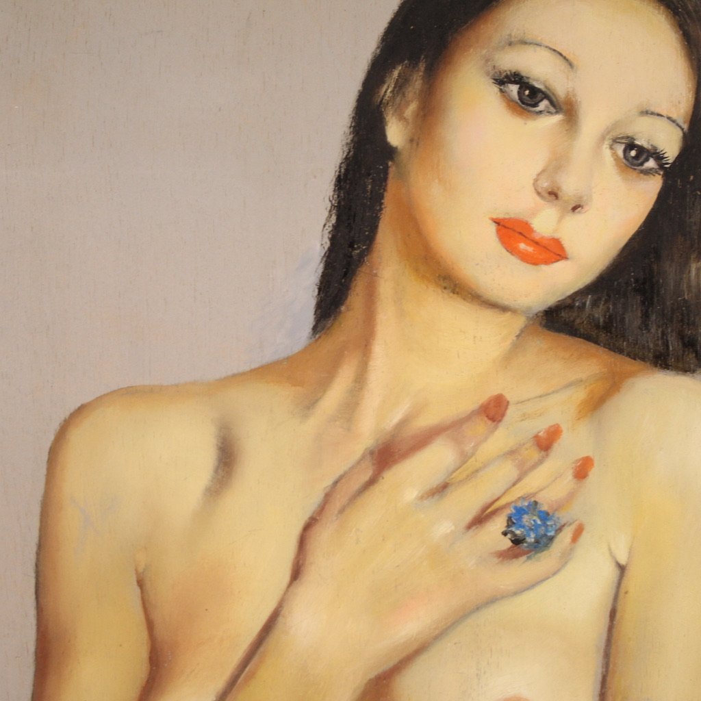 Peinture italienne nu signé par Mario Vellani Marchi daté 1969-photo-8