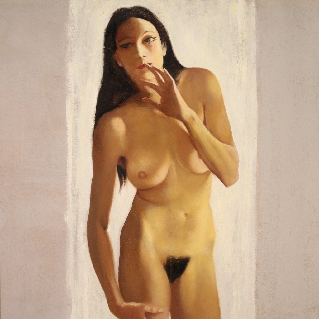 Italian Female Nude Painting Signed Vellani Marchi-photo-2