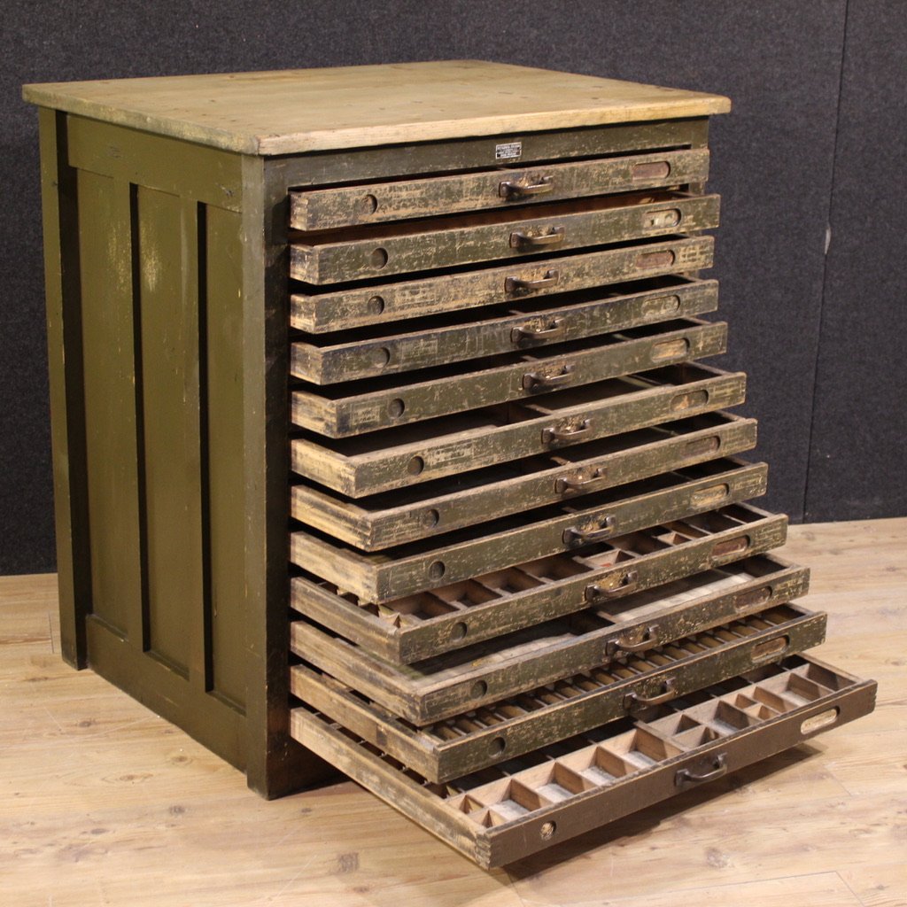 Commode d'atelier xylographie en bois laqué du 20ème siècle-photo-3