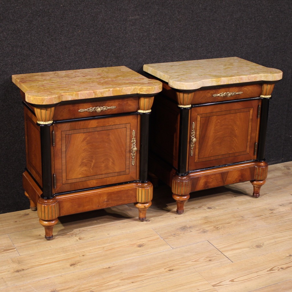Pair Of 20th-century Italian Bedside Tables With Marble Top