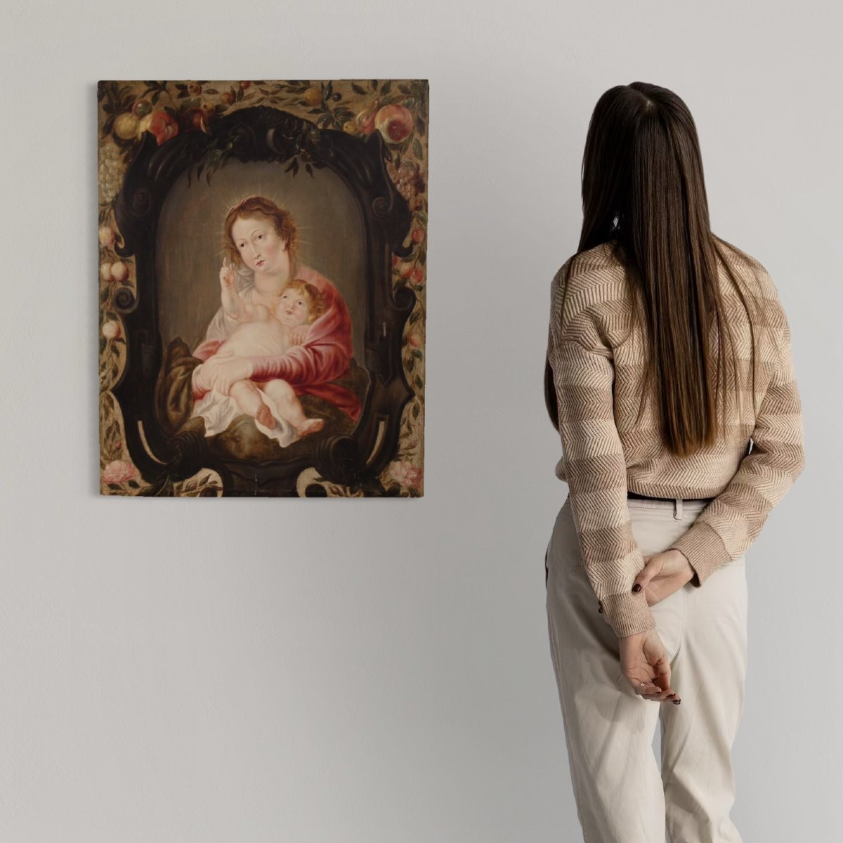 Tableau flamand la Vierge à l'Enfant du 17ème siècle-photo-1