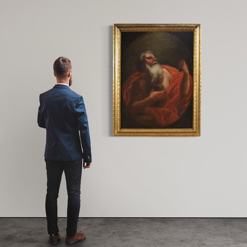 Ancien tableau italien de Saint Jérôme du 17ème siècle-photo-1