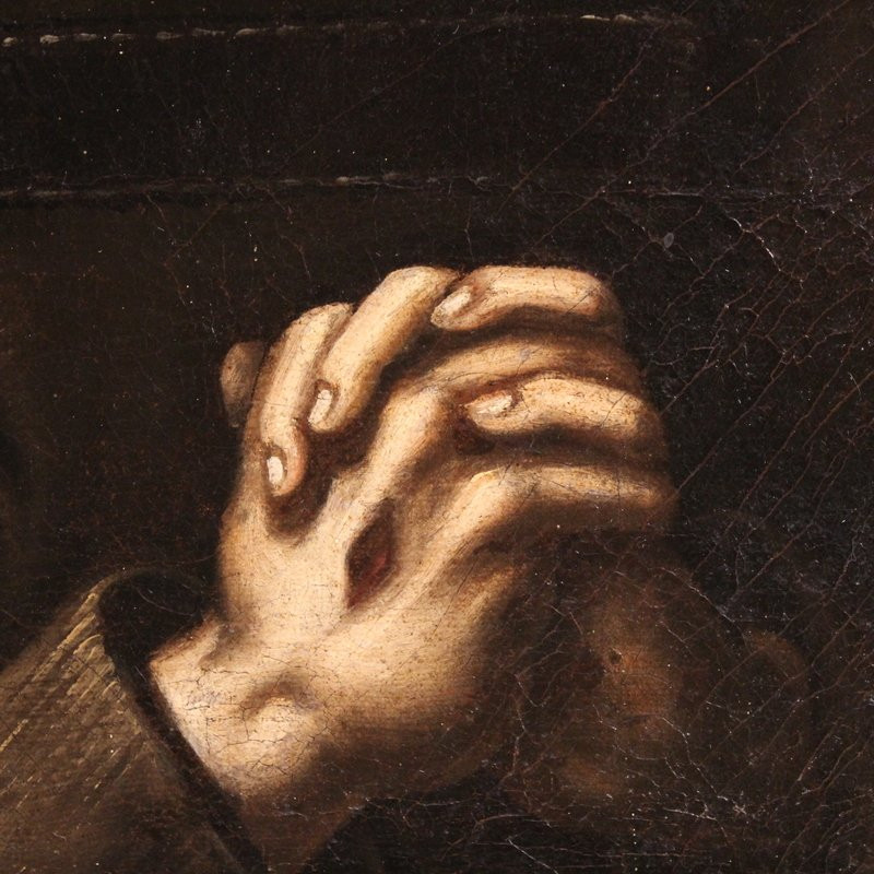 Ancien tableau italien du 18ème siècle, l'Extase de saint François-photo-5