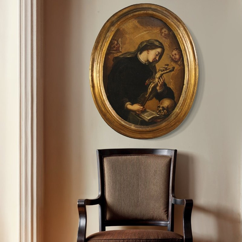 Ancien tableau ovale de Sainte Catherine de Gênes du 17ème siècle-photo-4