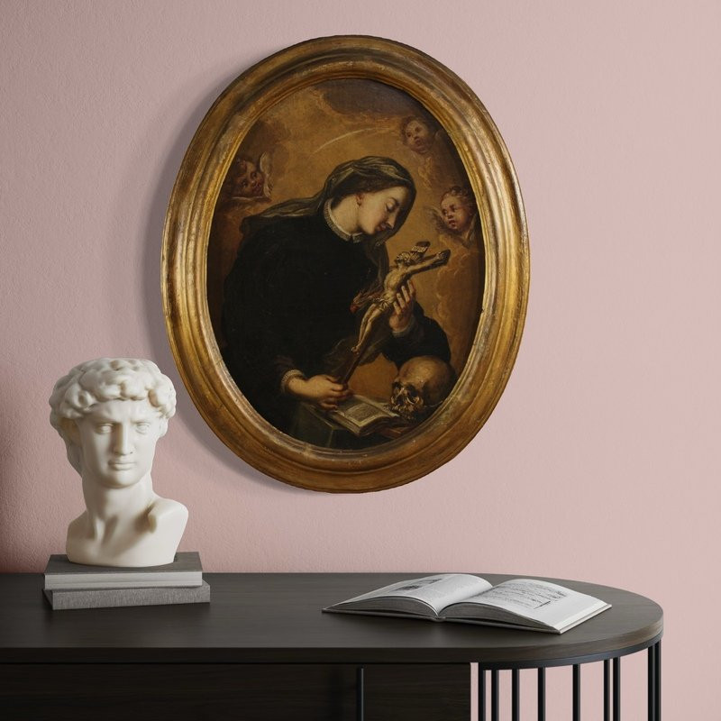 Ancien tableau ovale de Sainte Catherine de Gênes du 17ème siècle-photo-6
