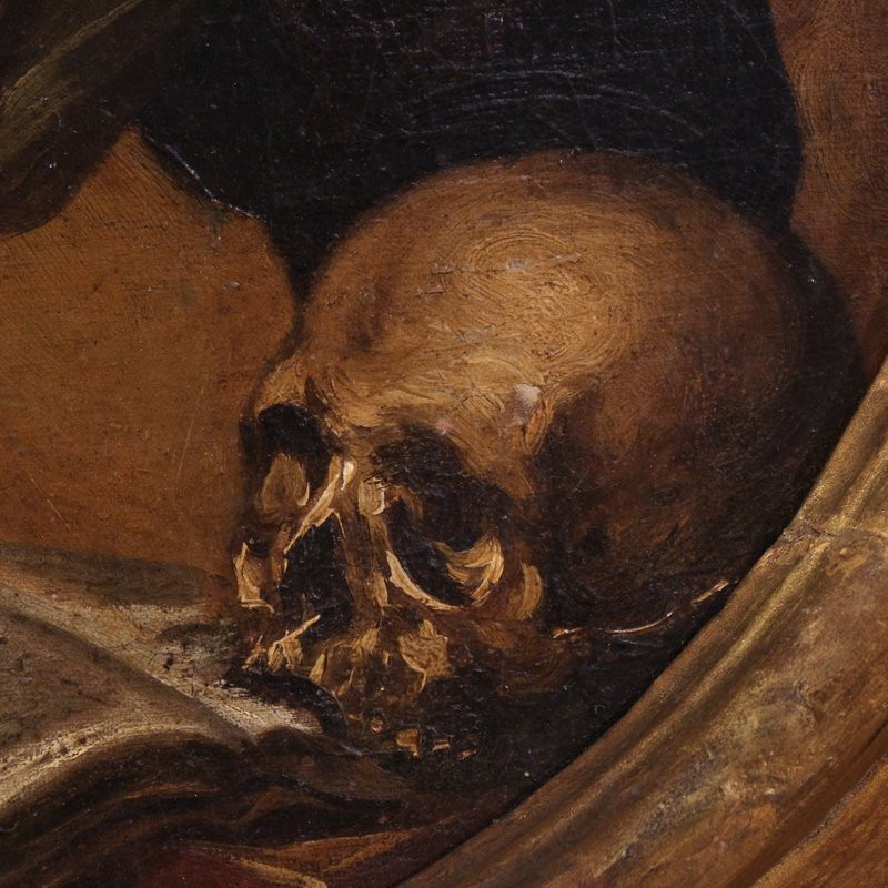 Ancien tableau ovale de Sainte Catherine de Gênes du 17ème siècle-photo-7