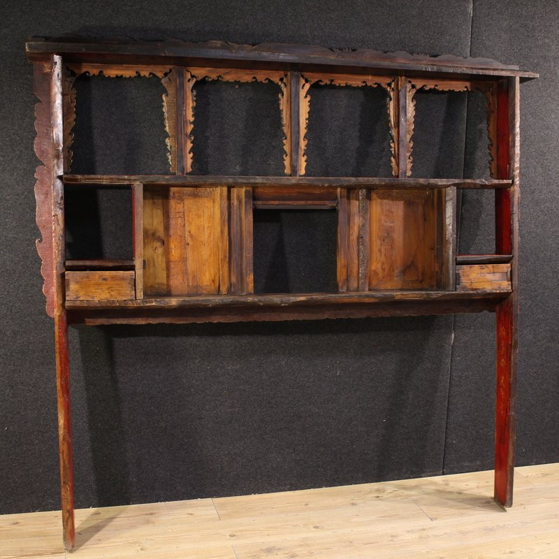 Tête de lit chinoise laquée et peinte du 20ème siècle-photo-5