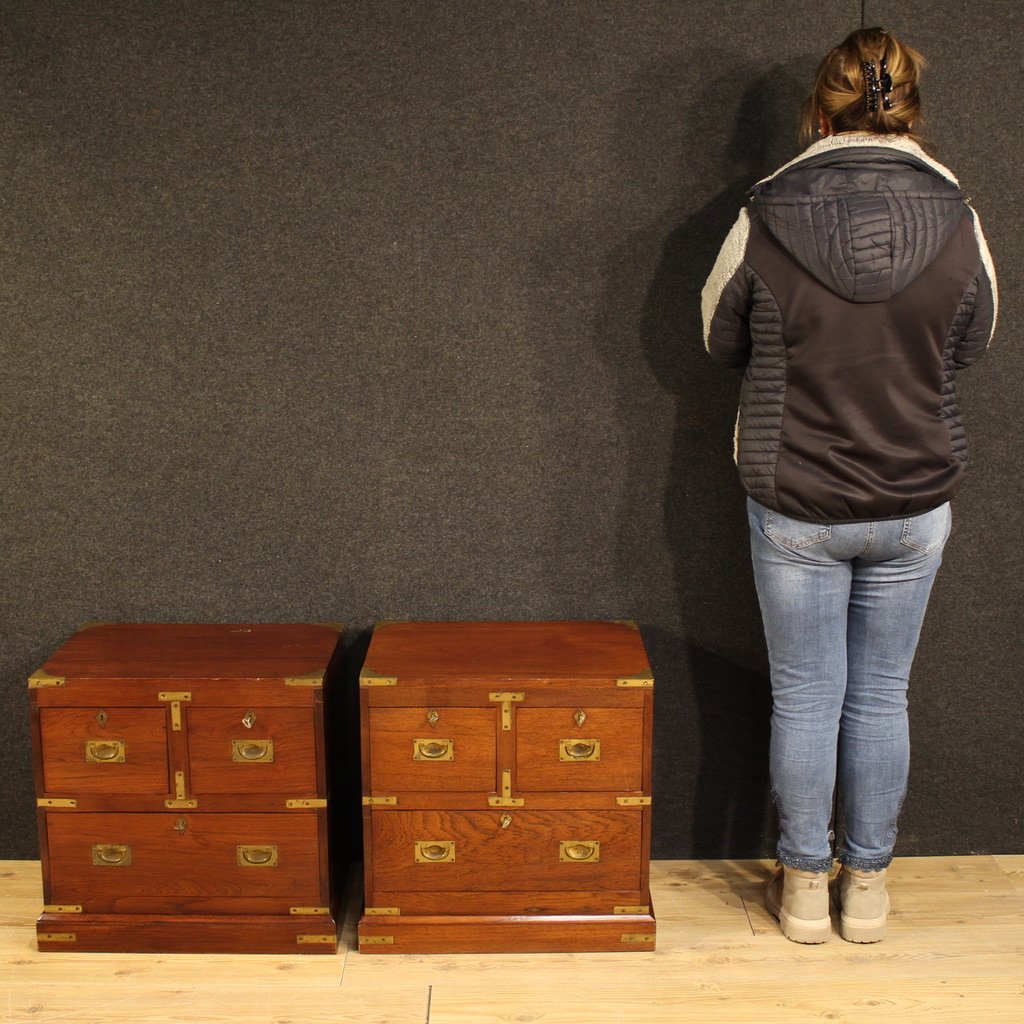 Pair Of English Naval-style Bedside Tables From The 20th Century-photo-4