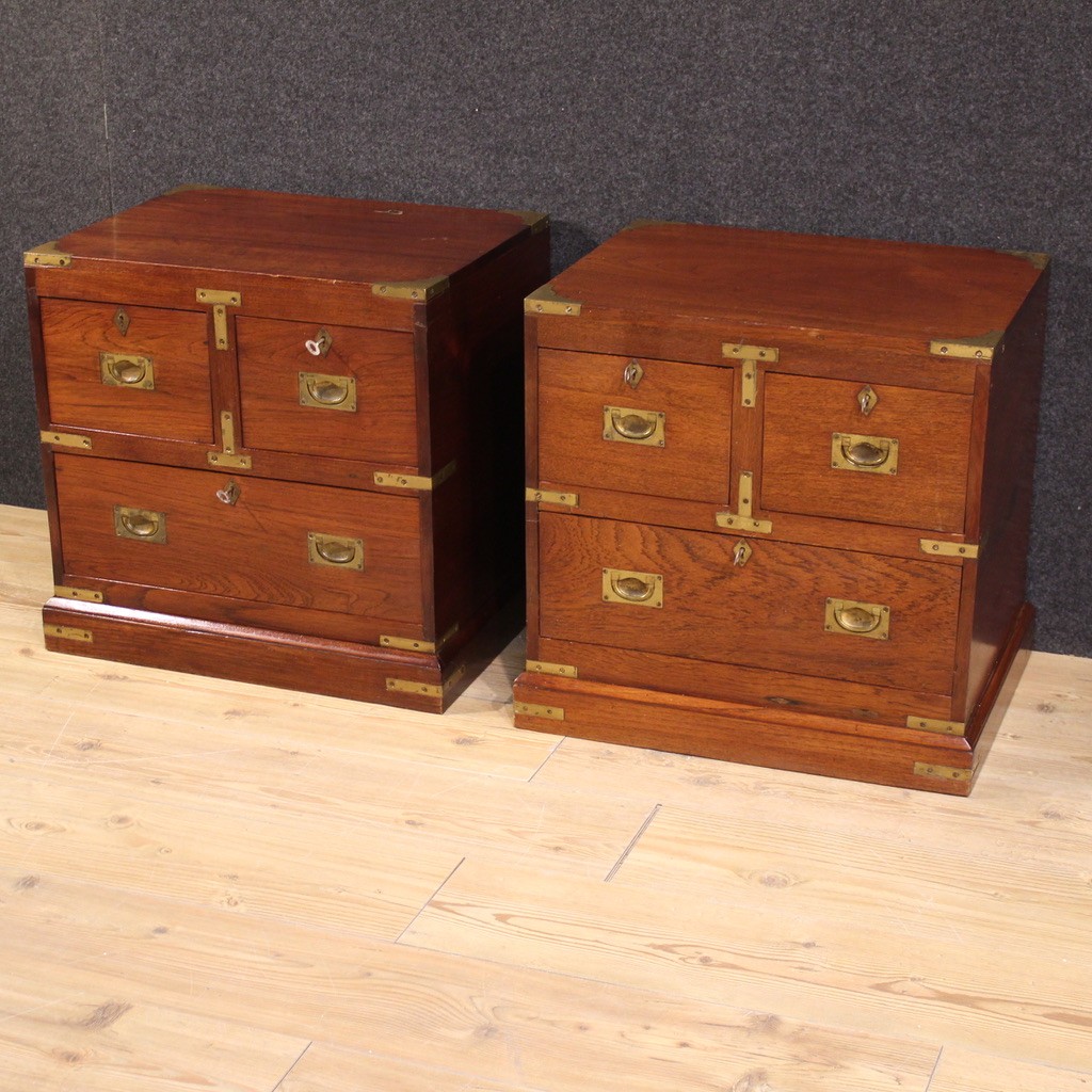 Pair Of English Naval-style Bedside Tables From The 20th Century