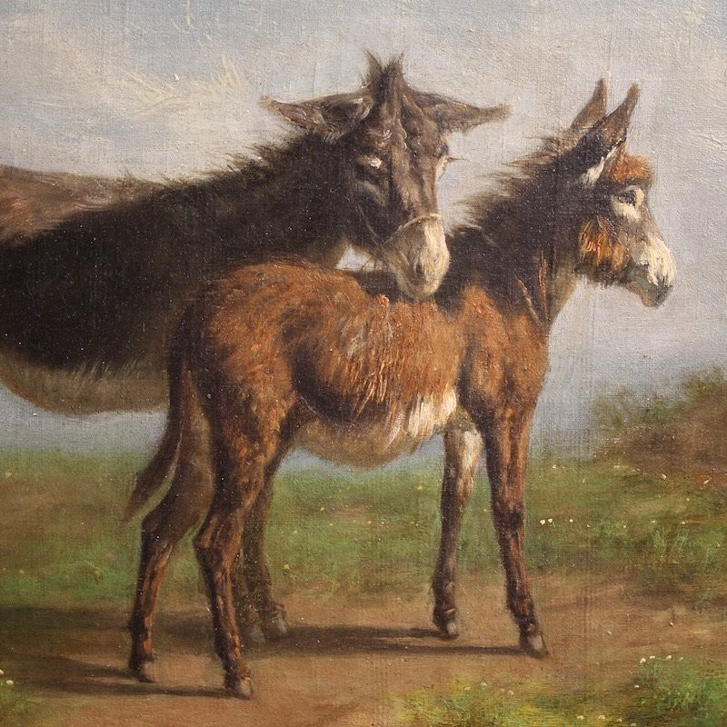 Peinture italienne signée de paysage bucolique du 19ème siècle-photo-4