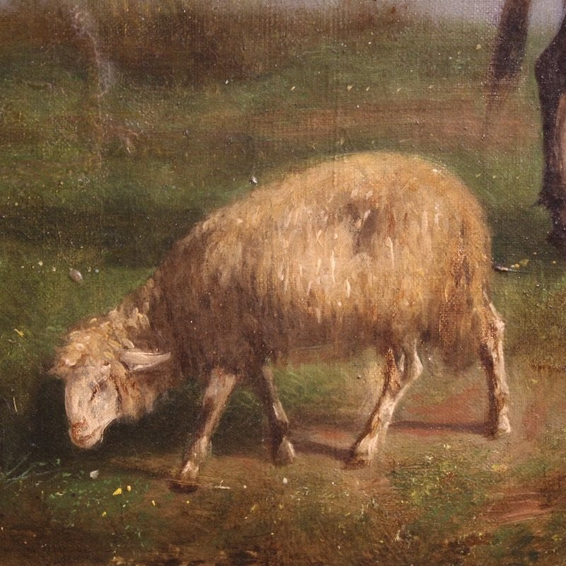 Peinture italienne signée de paysage bucolique du 19ème siècle-photo-7