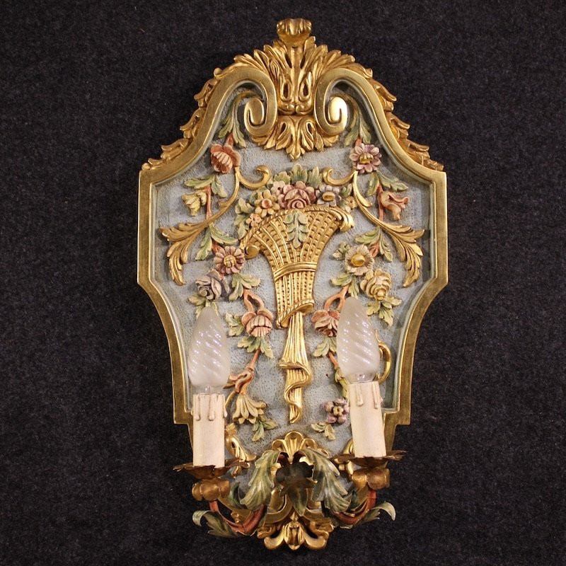 Pair Of Lacquered And Gilded Italian Louis XVI Style Wall Lamps-photo-1