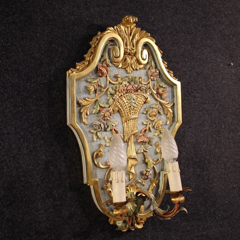 Pair Of Lacquered And Gilded Italian Louis XVI Style Wall Lamps-photo-4