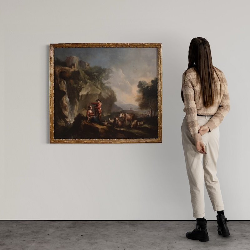 Great 18th Century Italian Painting, Landscape With Pastoral Scene And Figures-photo-4