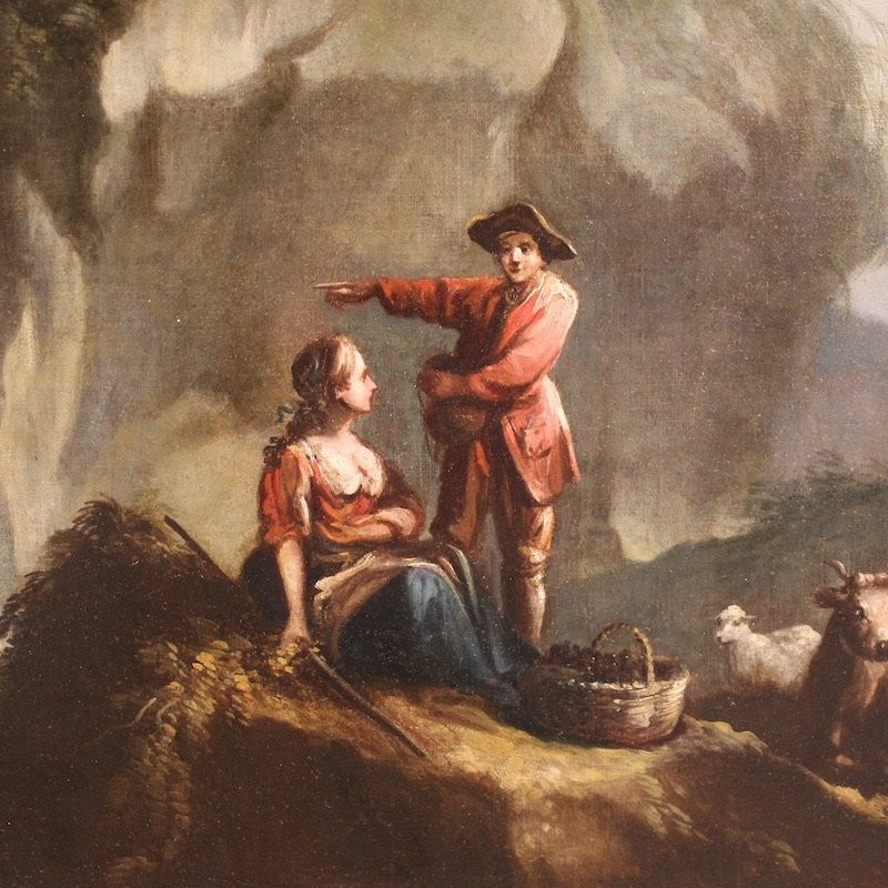 Great 18th Century Italian Painting, Landscape With Pastoral Scene And Figures-photo-3