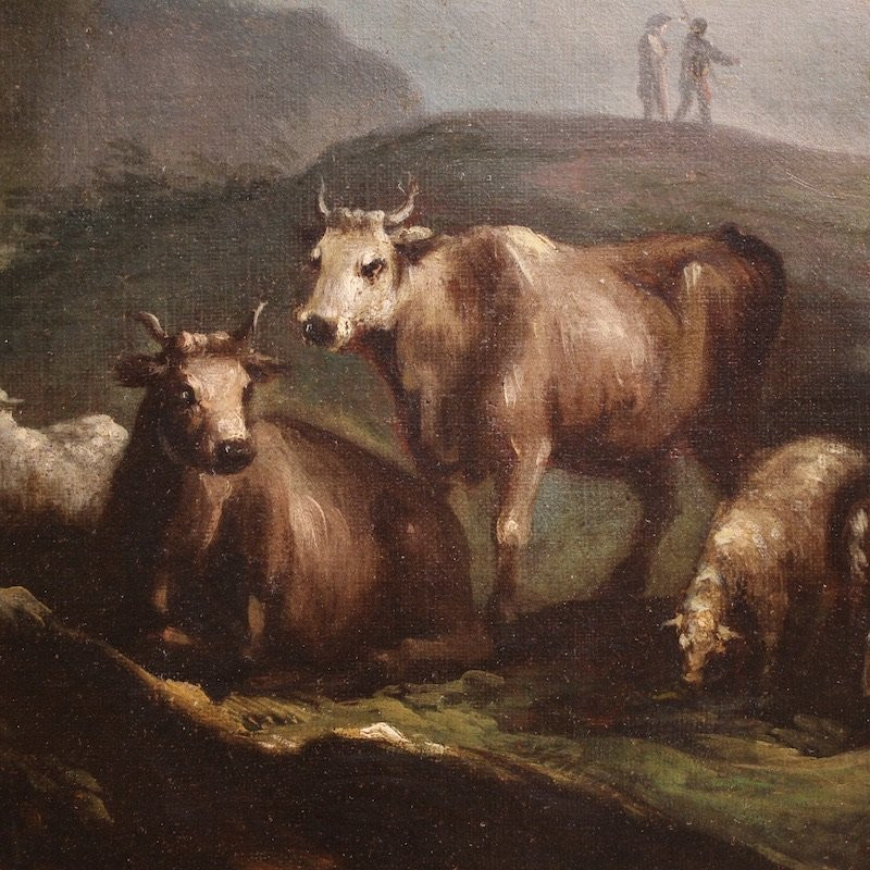Great 18th Century Italian Painting, Landscape With Pastoral Scene And Figures-photo-5