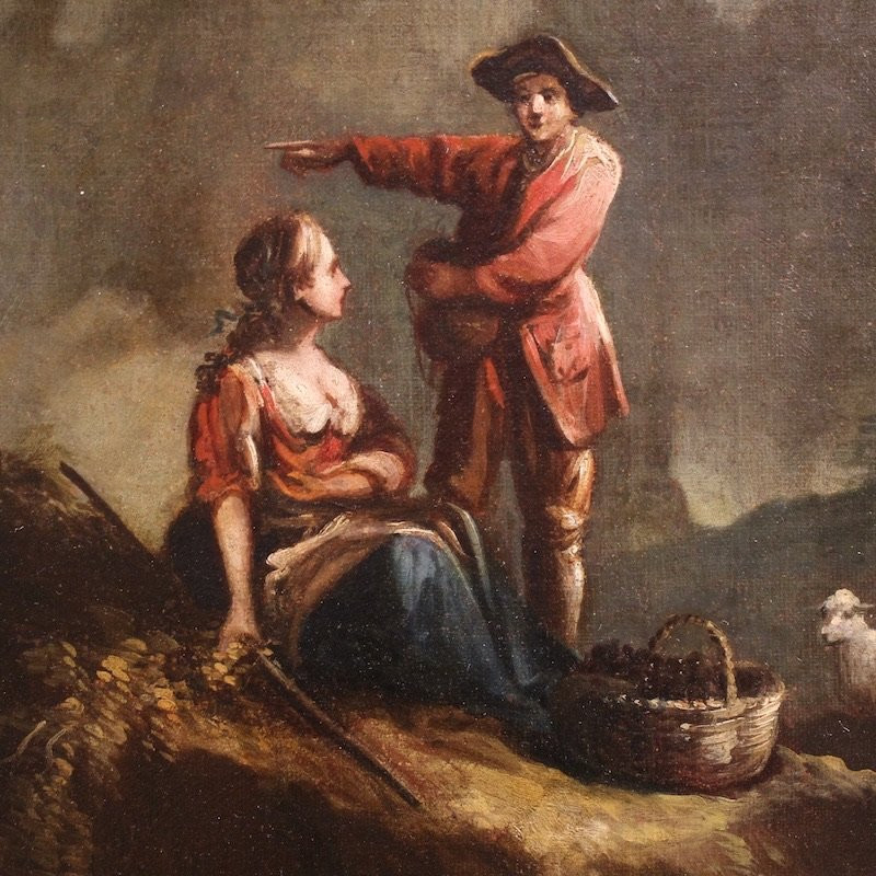 Great 18th Century Italian Painting, Landscape With Pastoral Scene And Figures-photo-8