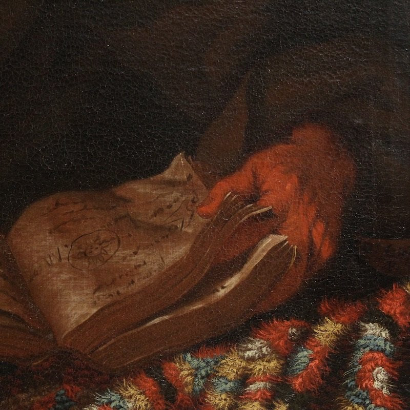 Great 17th Century Italian Painting, Philosopher In His Study-photo-6