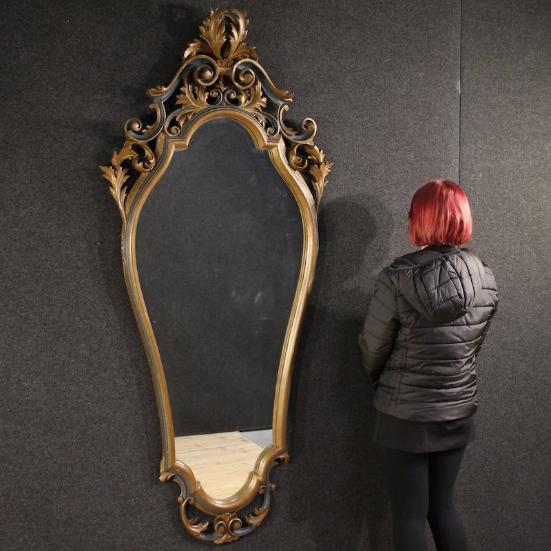 Miroir italien laqué et doré de style Louis XV du 20ème siècle-photo-3