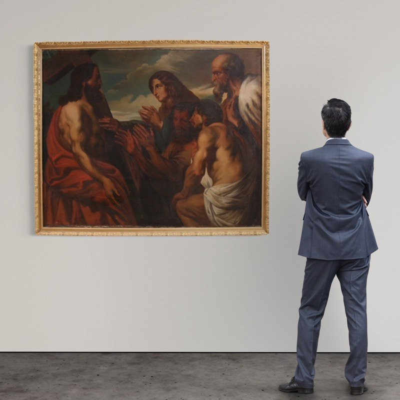 Grand tableau flamand du 19ème siècle, Le Christ pardonnant aux pécheurs repentants-photo-2