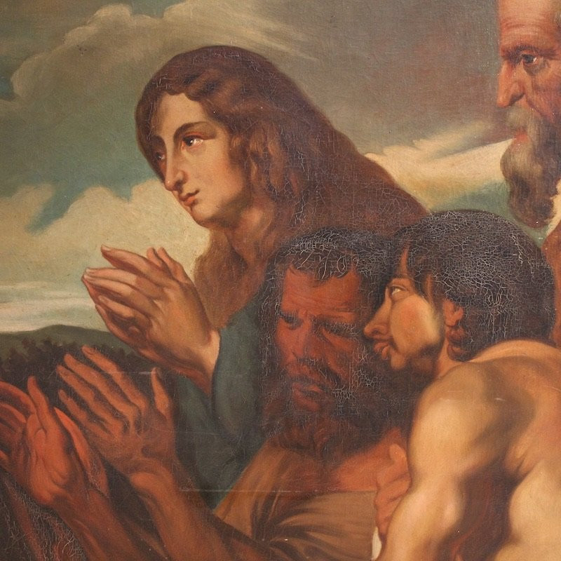 Grand tableau flamand du 19ème siècle, Le Christ pardonnant aux pécheurs repentants-photo-2