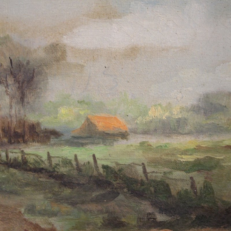 20th Century Flemish Bucolic Landscape Painting-photo-5