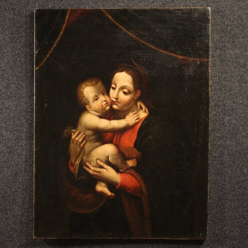 Antique Religious Painting Madonna And Child From The 18th Century-photo-2