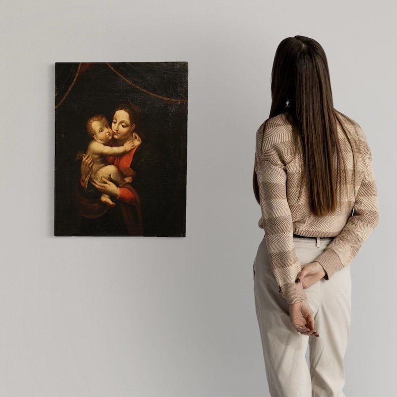 Antique Religious Painting Madonna And Child From The 18th Century-photo-3