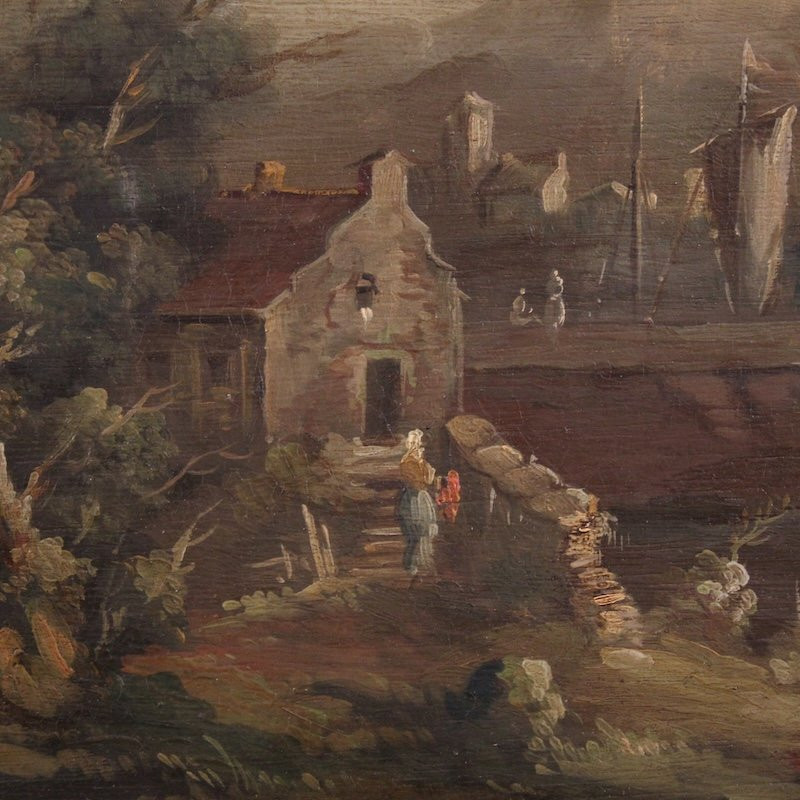 Peinture flamande marine avec bateaux et personnages du 20ème siècle-photo-6