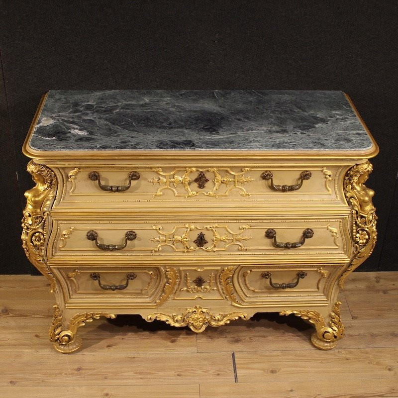 Commode italienne laquée et dorée du 20ème siècle-photo-2
