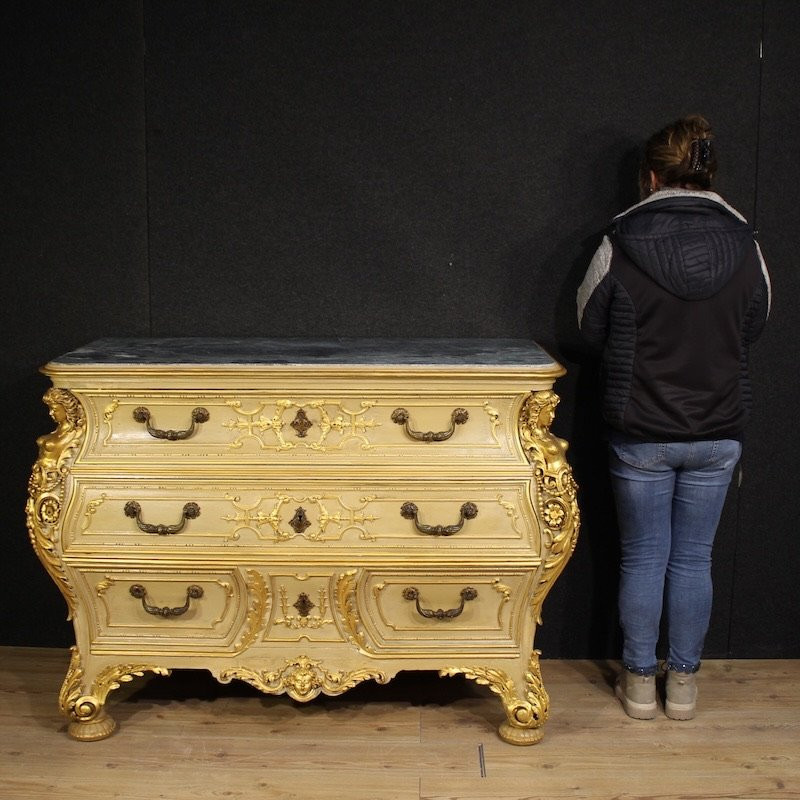 Commode italienne laquée et dorée du 20ème siècle-photo-3