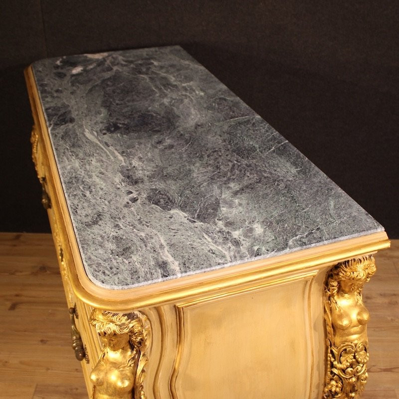Commode italienne laquée et dorée du 20ème siècle-photo-4