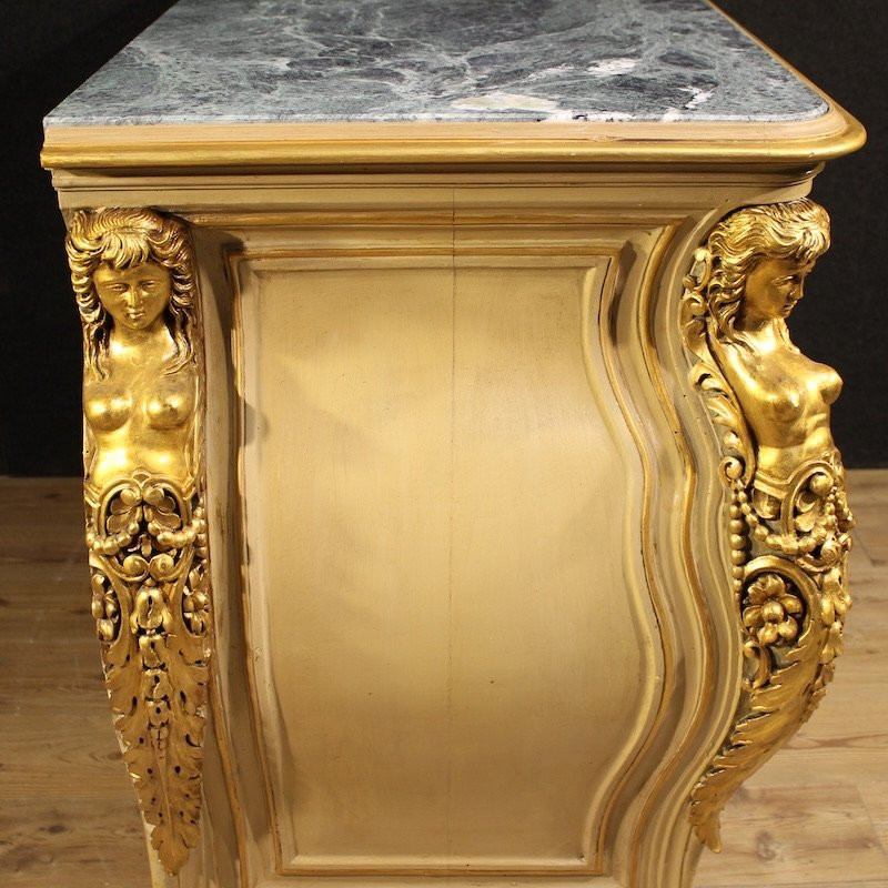 Commode italienne laquée et dorée du 20ème siècle-photo-3