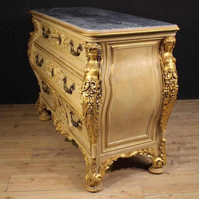 Commode italienne laquée et dorée du 20ème siècle-photo-5