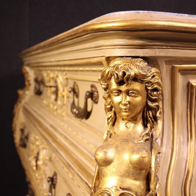 Commode italienne laquée et dorée du 20ème siècle-photo-6