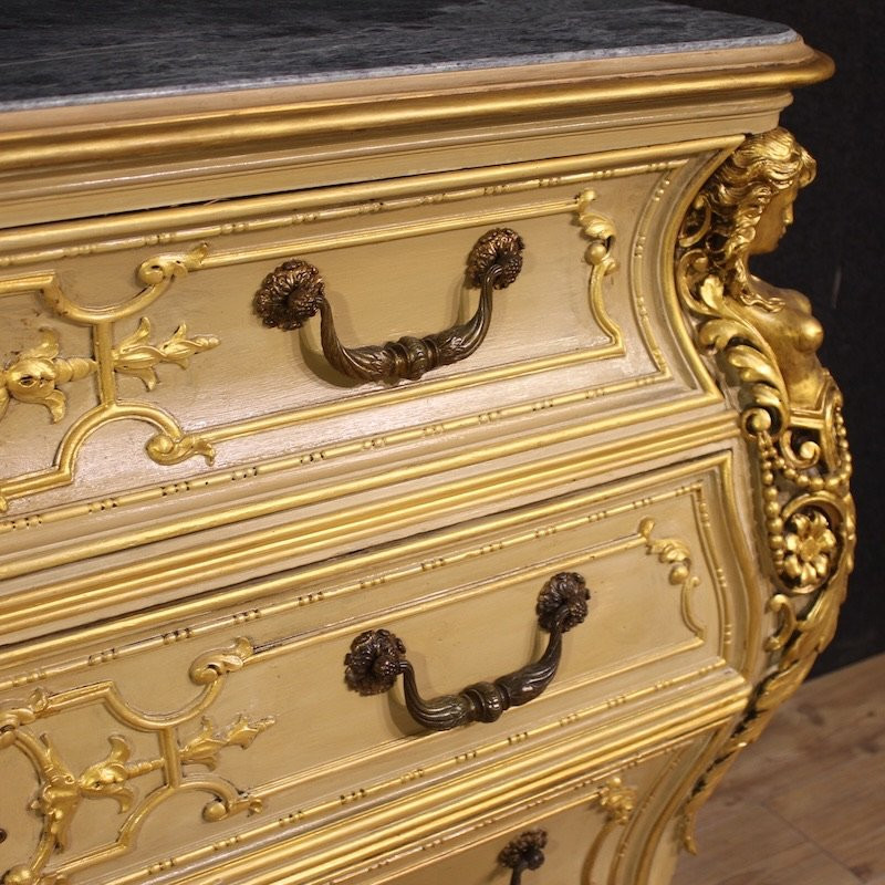 Commode italienne laquée et dorée du 20ème siècle-photo-7