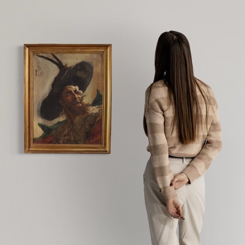 Peinture espagnole portrait d'un pirate daté 1895-photo-2